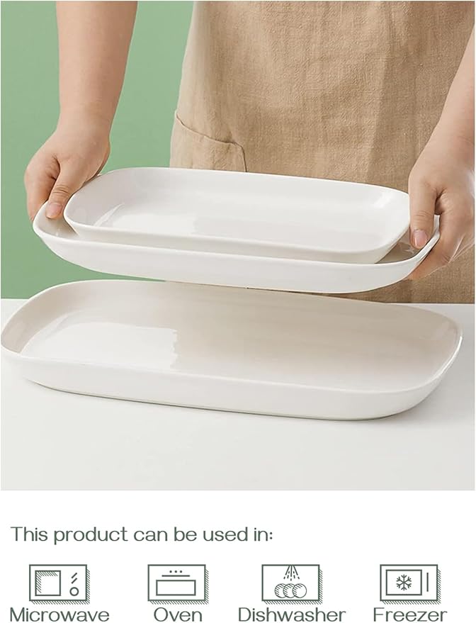 DOWAN Serving Platters and Trays for Wedding Decor, 16"/14"/12" Serving Dishes for Entertaining, White Porcelain Plates Set of 3