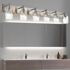 BONLICHT Vanity Light Fixture Brushed Nickel 6-Light Modern Farmhouse Wall Sconce Bathroom Lighting with Hammered Glass Industrial Wall Mount Lights for Kitchen Dining Room Cabinet Corridor