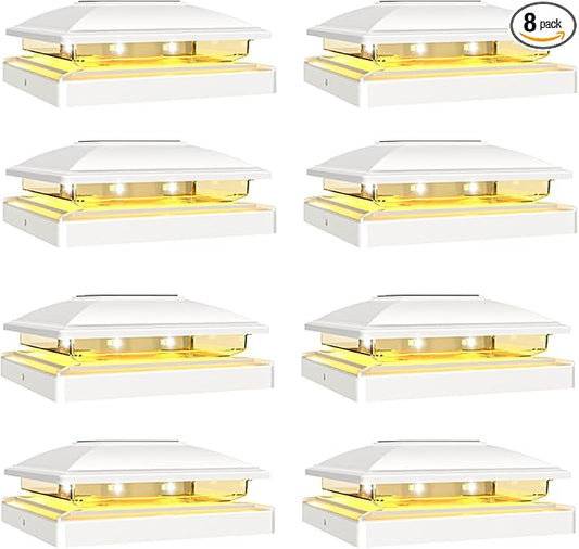 VOLISUN Solar Post Cap Light Outdoor,Solar Fence - Post Lights Waterproof for 4x4/5x5/6x6 Wooden/Vinyl Post,White Deck Cap Light Solar Powered with Warm White for Garden/Patio/Porch 8pack