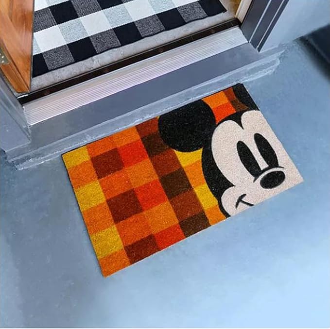 Gertmenian Disney Mouse Doormat Rug Front Door Coir Mat Welcome Home Indoor Outdoor Entryway Carpet, 2-Pack 20x34, Retro Mickey Hello Fall/Plaid
