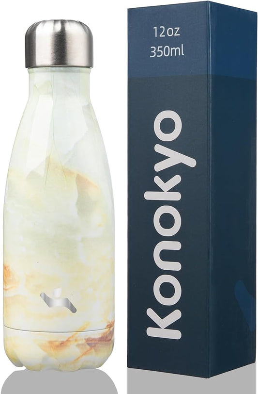 Insulated Water Bottles,12 oz Double Wall Stainless Steel Vacumm Metal Flask for Sports Travel,Marble Jade