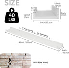 SAUMONIERES Picture Ledge Shelf Floating Book Shelves Set of 2 Wall Mounted Solid Wood for Bedroom Bathroom Living Room Kitchen, 48 Inch White
