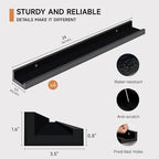 Picture Ledge Shelf for Wall, Floating Shelves Set of 4, 24 Inch Long Nursery Book Shelves for Toys Storage, Kids Bookshelf Wall Mounted for Books Photo Frames, Black