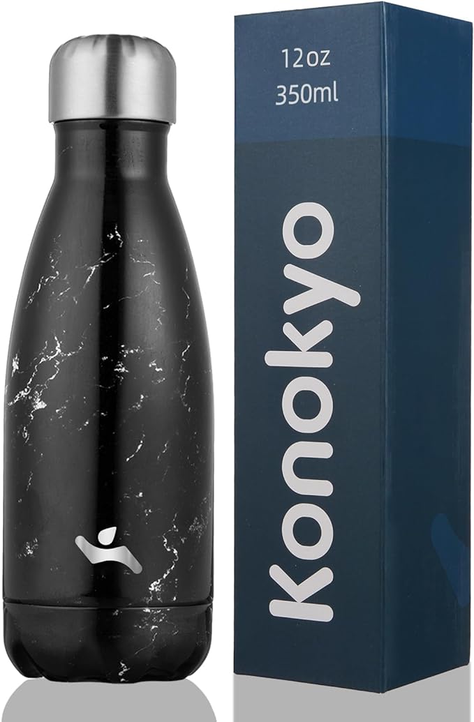 Insulated Water Bottles,12 oz Double Wall Stainless Steel Vacumm Metal Flask for Sports Travel,Marble Midnight