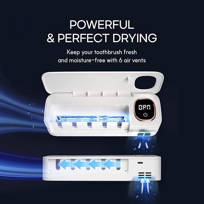 HubiCare Toothbrush Cleaner Fan Drying Function Toothbrush Holder Easy to Clean 5 Slots, Wall Mounted 4,000mAh Large Capacity Rechargeable Cordless Home Toothbrush Holder, Ideas