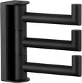 Angle Simple Swivel Towel Hook 3 Arms, SUS 304 Stainless Steel Foldable Bathroom Robe Towel Hook, Wall Coat Holder, Matte Black