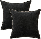 MIULEE Pack of 2 Couch Throw Pillow Covers 16x16 Inch Black Farmhouse Decorative Pillow Covers with Stitched Edge Soft Chenille Solid Dyed Spring Pillow Covers for Sofa Bed Living Room
