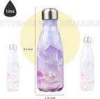 Insulated Water Bottles,12 oz Double Wall Stainless Steel Vacumm Metal Flask for Sports Travel,Marble Dawn