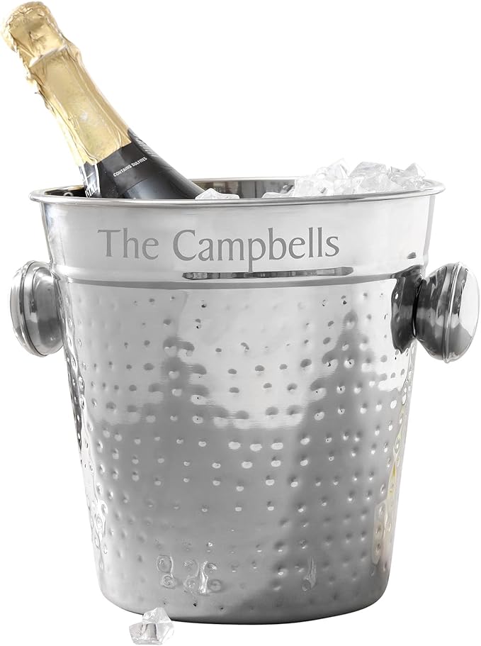 Personalization Universe Hampton Collection Custom Engraved Wine Chiller and Ice Bucket - Stainless Steel Ice Tub, Hand-Hammered Detail, Rolled Edges, Perfect for Wine, Champagne, and Beverage Cooling