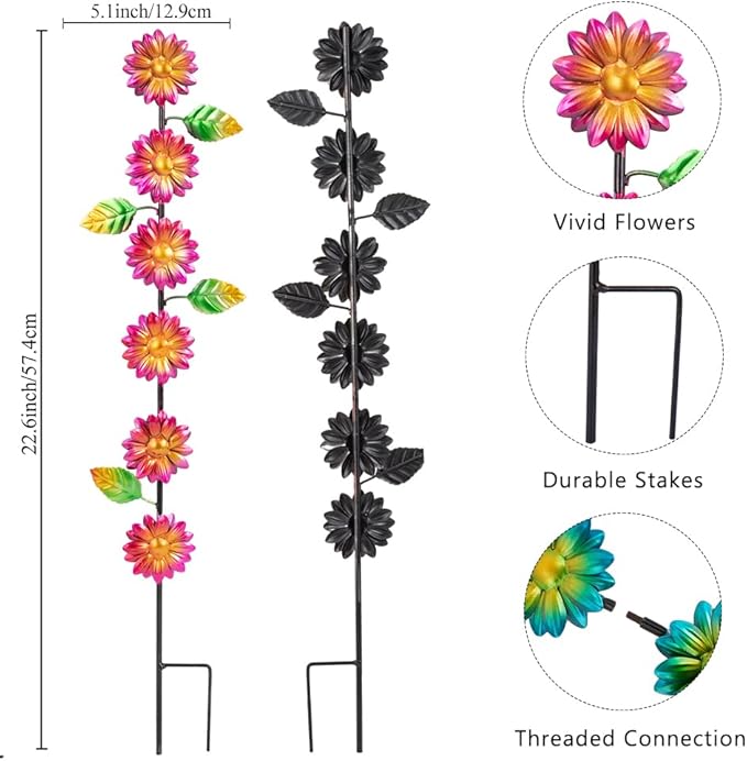 3Pack Flowers Decorative Garden Stakes,Spring Outdoor Metal Flowers Decorations,Metal Yard Art for Outside Patio Porch Decor（22.6 * 5.1IN）