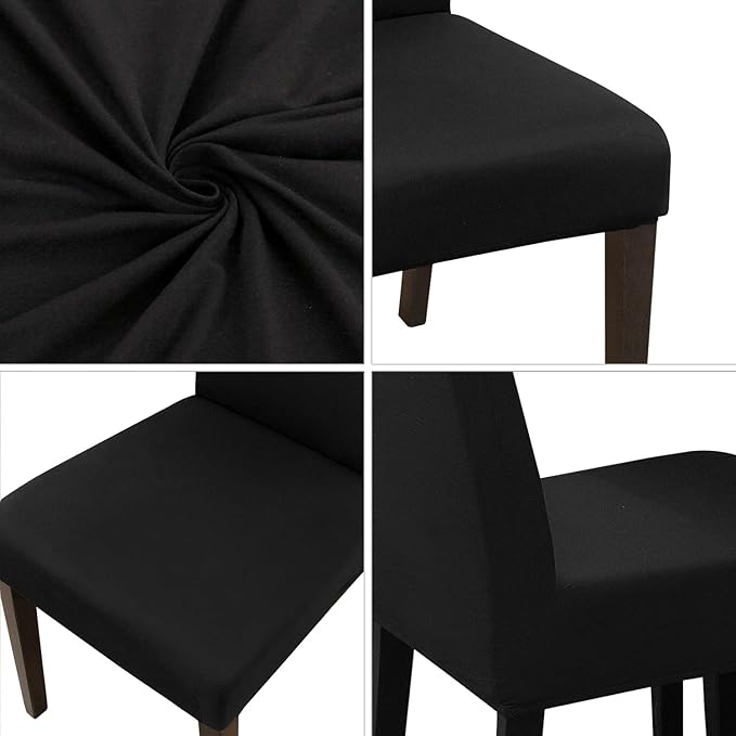 JQinHome 6 Pcs Dining Chair Slipcover,High Stretch Removable Washable Chair Seat Protector Cover for Home Party Hotel Wedding Ceremony (Black)