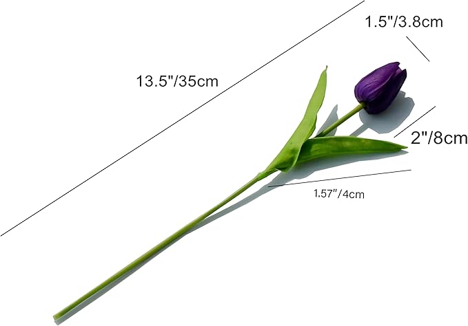 Mandy's Artificial Tulips 20 Stems Dark Purple PU Faux Flowers for Wedding Home Decor 13.5 Inch