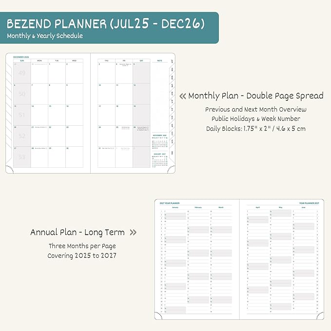 BEZEND Planner 2025-2026 Weekly and Monthly, 8.5" x 11" Academic Calendar (Jul 25-Dec 26) Vertical Daily Appointment with Hourly Timeslot & Monthly Tab, PU Leather Hardcover - Red