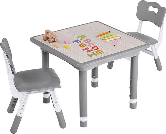 Toddler Table and Chair Set, Height Adjustable-Upgrade Kids Table and 2 Chairs for Ages 3-8, Multi-Activity Toddler Play Table with Graffiti Desktop for Home/Daycare/Classroom