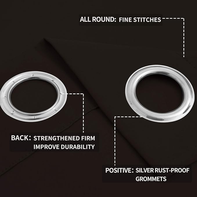 Easy-Going Blackout Curtains for Bedroom, Solid Thermal Insulated Grommet and Noise Reduction Window Drapes, Room Darkening Curtains for Living Room, 2 Panels (52x63 in,Dark Brown)