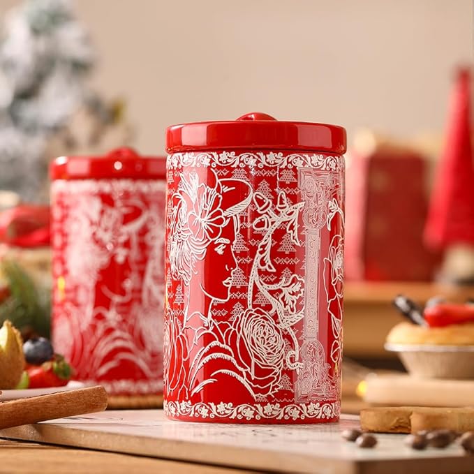 Porlien Lady Porcelain 15-ounce Canisters Set of 2, Food Storage Containers with Lid for Coffee Beans, Tea, Condiments & Nuts, Gifts for Mothers'Day, Thanksgiving, Christmas, Valentine’s Day