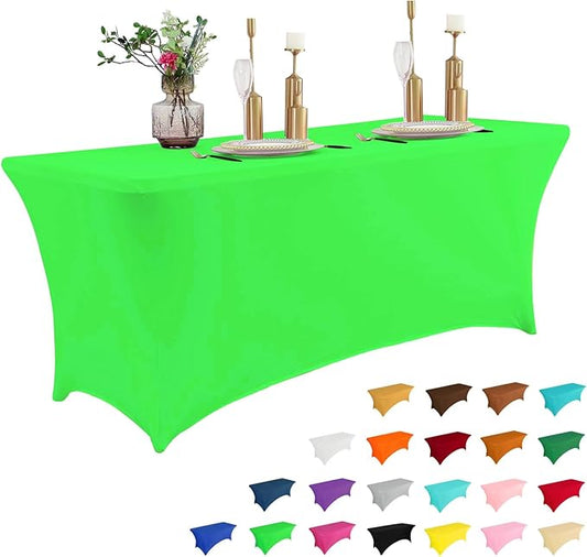 IVAPUPU 6FT Table Cloth for Rectangular Fitted Events Stretch Green Table Covers Washable Cover Spandex Tablecloth Protector for Party, Wedding, Cocktail, Banquet, Festival