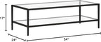 Henn&Hart 54" Wide Rectangular Coffee Table with Glass Shelf in Blackened Bronze, Modern coffee tables for living room, studio apartment essentials