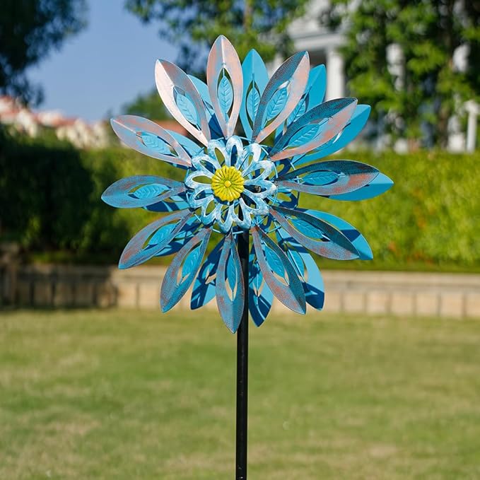 Viveta Wind Spinners,18 * 81" Large Outdoor Wind Spinner,Double-Side Wind Sculpture with 4 Sturdy Stake,Metal Windmill for Yard and Garden