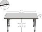 FDP Rectangle Activity School and Classroom Kids Table (30 x 48 inch), Chunky Toddler Legs, Adjustable Height 15-24 inches - Gray Top and Black Edge