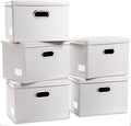 PRANDOM Foldable Storage Bins with Lids [5-Pack] Leather Fabric Collapsible Storage Boxes Organizer Containers Baskets Cube with Cover for Bedroom Closet Office Nursery White (14.9x10.8x10)