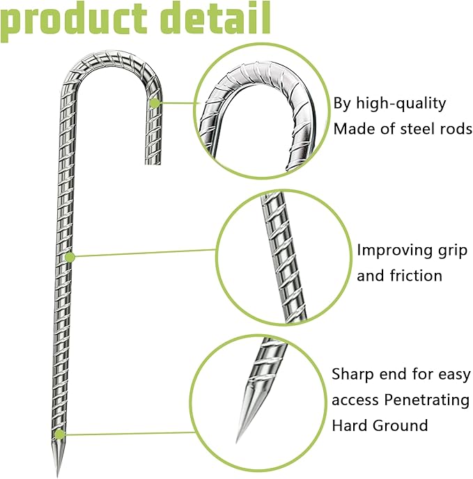 Rebar-Stakes-12-Inch, Ground Stakes Heavy Duty U-Hook Galvanized Anti-Rust Tent Stakes Heavy Duty Ground Anchors for Garden Dog Fence Chicken Coop Christmas Decorations Deer Fence 16pcs