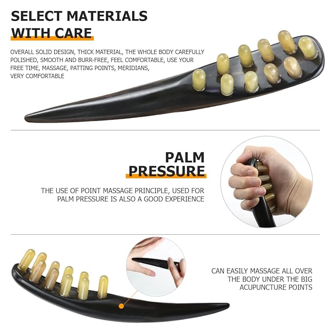 FERCAISH Ox Horn Massage Tool for Back, Neck, Eyes and Face - Meridian Head Scraping Stick for Guasha Therapy and Trigger Point Treatment