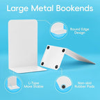 M&G Book Ends 1 Pair, White Large Metal Bookends for Shelves, L-Type Book Stopper for Heavy Books, Non-Skid Bookstand for Office Home School Supplies