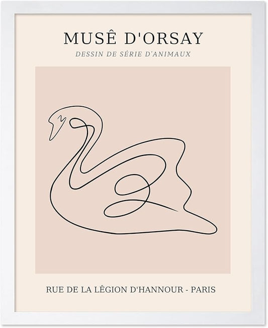 Poster Master Vintage Poster - Retro One Line Swan Drawing Print - Swan Art - Bird Art - Minimal Gift for Her, Animal Lover - Abstract Decor for Home, Office, Bedroom, 16x20 White Framed