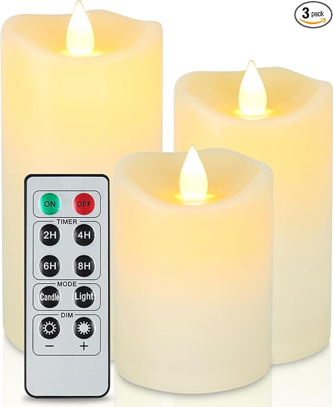 Aignis Indoor Flameless LED Candles Battery Operated with Remote Timer and Wax-Like Shell for Home/Wedding/Holiday Decor, Set of 3(D 2.95" x H 4"/5"/6")
