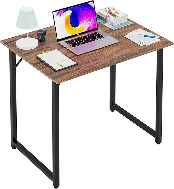 PayLessHere | 32 Inch Computer Desk | Brown | Office Desk with Metal Frame, Adjustable Feet | Water-Resistant, Scratchproof Surface | Sturdy Writing Table for Home Office or Study | Pack of 1