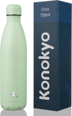 Insulated Water Bottles,25 oz Double Wall Stainless Steel Vacumm Metal Flask for Sports Travel,Macaron Green