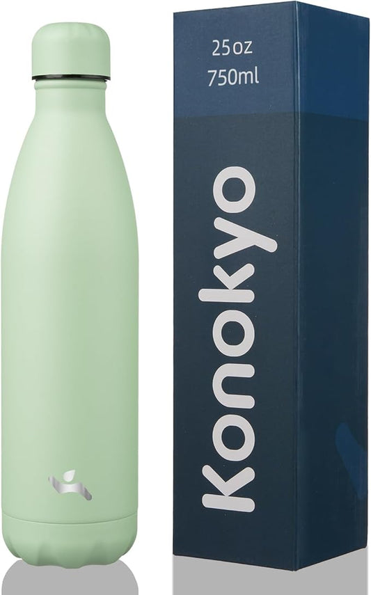 Insulated Water Bottles,25 oz Double Wall Stainless Steel Vacumm Metal Flask for Sports Travel,Macaron Green