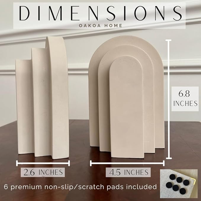 OAKOA Concrete Heavy Book Ends Decorative - Decorative Bookends for Heavy Books - Book Ends for Shelves Decorative - Heavy Duty Bookends for Shelves Decorative - Modern Bookends Decorative
