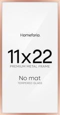 Homeforia 11x22 Newspaper Frame Rose Gold, High End Metal 11 x 22 Picture Frame without Mat, 22x11 Thin Rose Gold Poster Frames for Wall, 11by22 Display Photo Frame, Tempered Glass, Wall Kit, Set of 1
