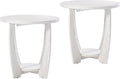 Rustic Farmhouse End Table Set of 2 with Storage Shelf - White Distressed