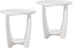 Rustic Farmhouse End Table Set of 2 with Storage Shelf - White Distressed