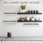 Urban Legacy Reclaimed Barnwood Planks | Floating Shelves for Wall w/Flush Mount Shelf Bracket Set Included | Set of 2 (Coffee Bean, 30"x 4.5"x 2")