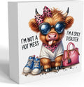 Funny Cute Highland Cow Baby Decor, Cow With Pink Bow, Highland Cow Gifts for women, Western Highland Cow Nursery Decor, Wooden Box Decor Sign for Home Farmhouse Office Living Room Table Shelf