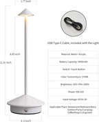 Modern Cordless Table Lamp Set of 2, Portable LED Desk Lamps, 5000mAh Rechargeable Battery Operated Lighting for Bedroom Dining Room Restaurant Coffee Shop Camping Night Light (White)