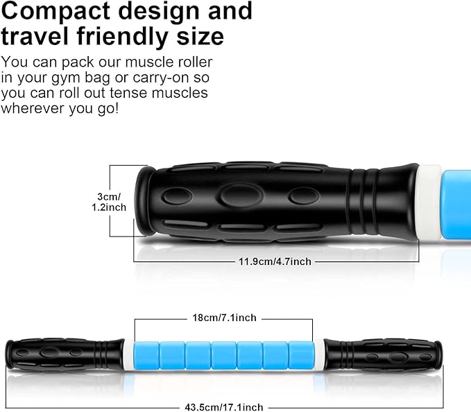 iGreely Premium Muscle Roller The Ultimate Massage Roller Stick 17 Inches Recommended by Physical Therapists Promotes Recovery Fast Relief for Cramps Soreness Tight Muscles Blue