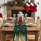 GEEORY Christmas Table Runner 13x72 Inch, Xmas Trees Snowflakes Holiday Decorative Farmhouse Table Decoration for Kitchen Dinning, Indoor Outdoor Dinner Party Decor (Green) GT152-72