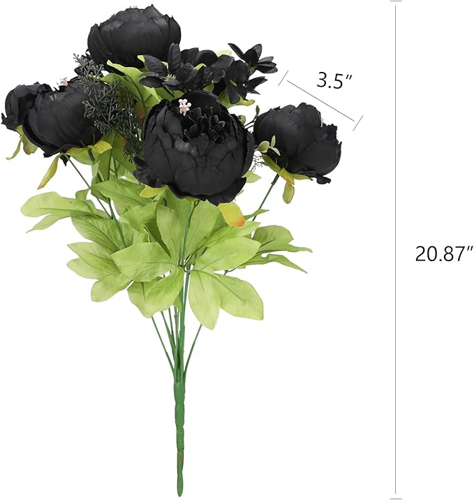 Duovlo Artificial Peony Silk Flowers Fake Flowers Vintage Wedding Home Decoration,Pack of 1 (Black)