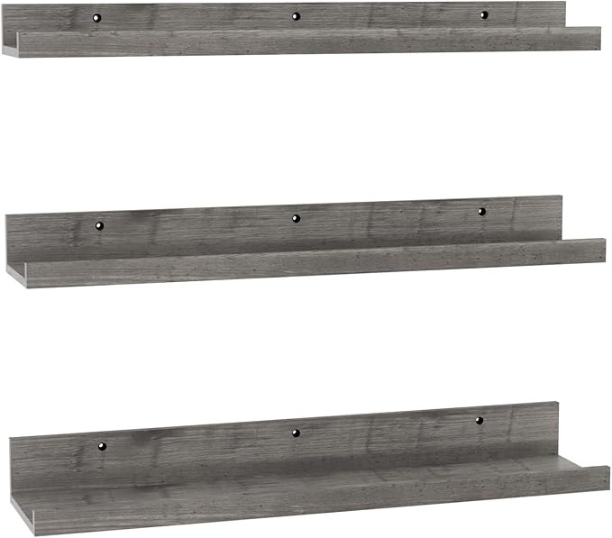 Giftgarden 24 Inch Grey Floating Shelves for Wall Mount, Gray Wood Wall Shelf Ledge for Bathroom Bedroom Living Room Kitchen Storage, Set of 3 Different Sizes