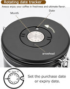 Coffee Canister Airtight Storage Container Stainless Steel Coffee Jar with Scoop,Date Tracker CO2 Release Valve for Dry Food Beans Ground Tea Flour Cereal and Sugar