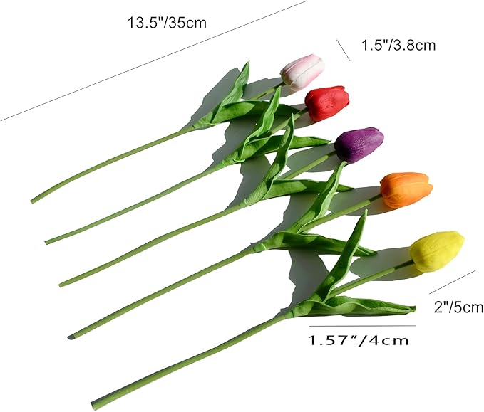 Mandy's Artificial Tulips 20 Stems Multicolor PU Faux Flowers for Wedding Home Decor 13.5 Inch