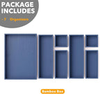 SpaceAid 7-Piece Bamboo Drawer Organizer Storage Boxes Set, Wood Tray Junk Drawer Organizers Multi-Use Divider Bins for Kitchen, Bathroom, Office Desk and Makeup Organization (7 Pack, Navy Blue)