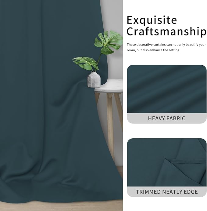 Easy-Going Blackout Curtains for Bedroom, Solid Thermal Insulated Grommet and Noise Reduction Window Drapes, Room Darkening Curtains for Living Room, 2 Panels (34x54 in, Bluestone)