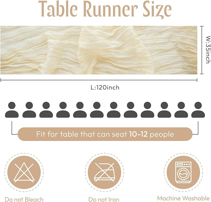 Sioloc 5 Pack Beige Cheesecloth Table Runner Fall Autumn Decor for Home 10ft Table Cloth for Tea Wedding Birthday Party Baby Bridal Shower Halloween Thanksgiving