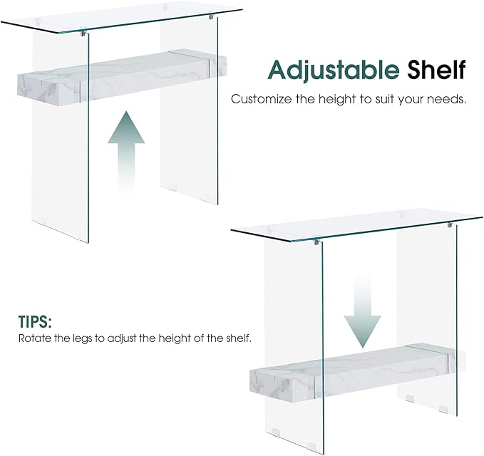 ivinta Glass Entry Table with Storage, 39.4" Modern Console Table for Living Room, Foyer, Hallway, Bedroom 5101 (White)